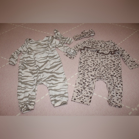 Jessica Simpson Baby Girl Rompers 3-6 months Zebra Leopard matching headbands - Picture 1 of 4